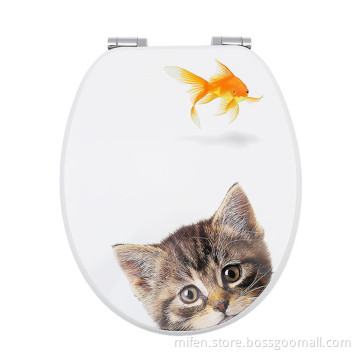 Fanmitrk MDF Toilet Seat soft close with cat pattern